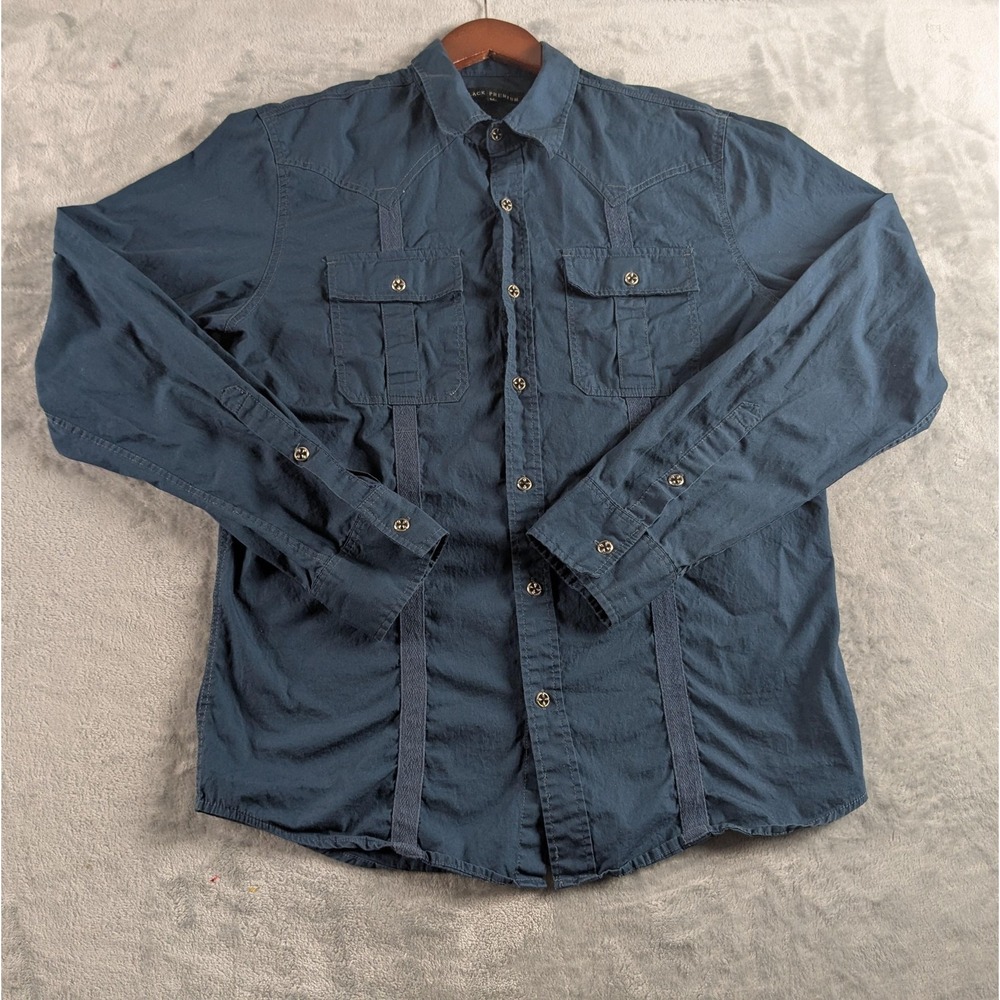Affliction Black Premium Shirt Mens M Blue Skull Wings Long Sleeve Embroidered - Picture 3 of 11